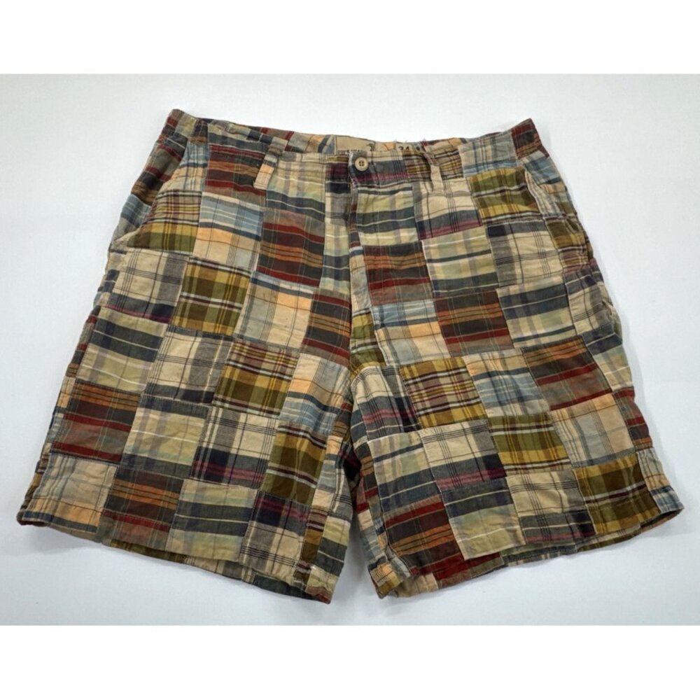 Vintage Duck Head Shorts Mens 34 Tan Madras Plaid Cotton Chino Patchwork Y2K